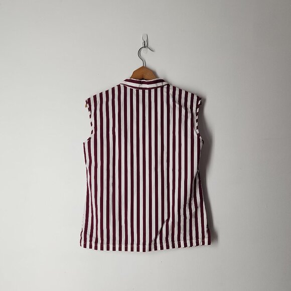 Lafayette 148 New York Yani Striped Top Sleeveless Button Up burgundy white sz 4 - Picture 3 of 7